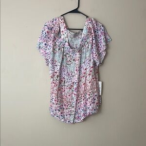 Woman Within Plus Floral Multicolor Cold Shoulder Women's Blouse Size 18/20